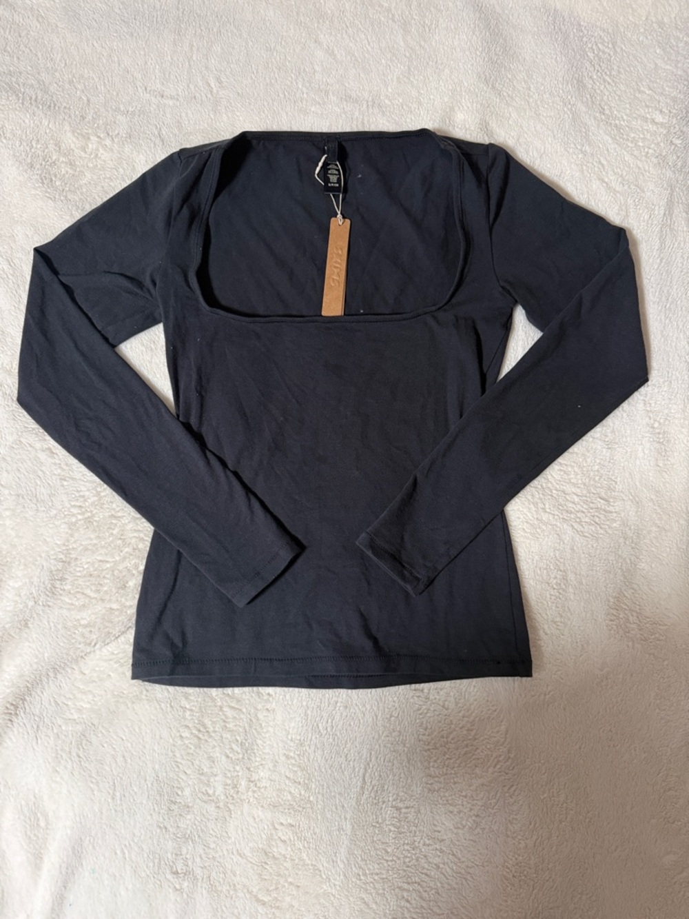 SKIMS Black Square-Neck Long Sleeve Top